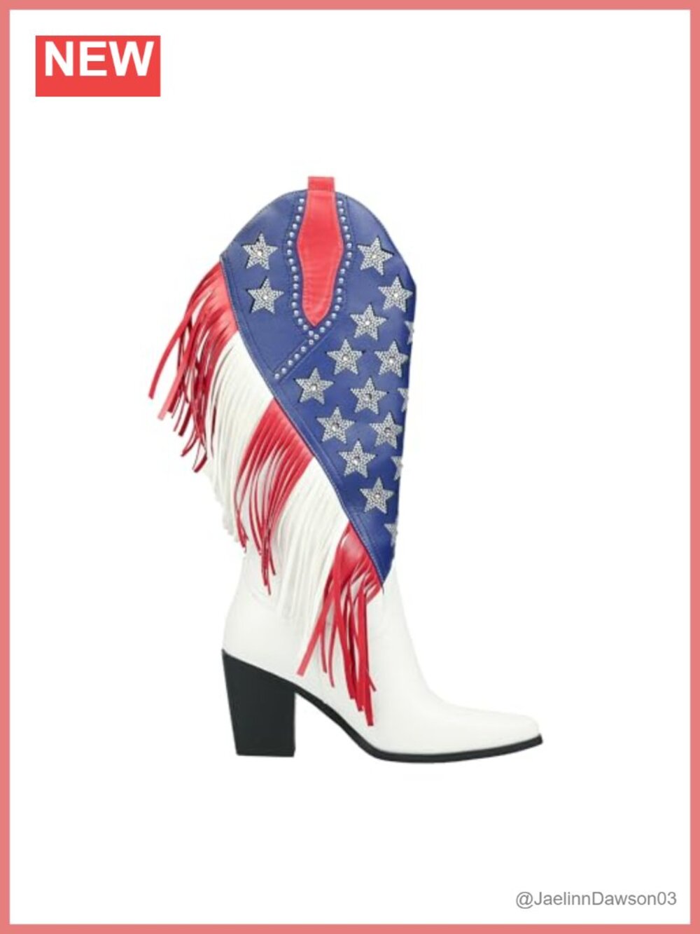 Faux Leather Western Boots with Rhinestone Fringe, Chunky Heel
